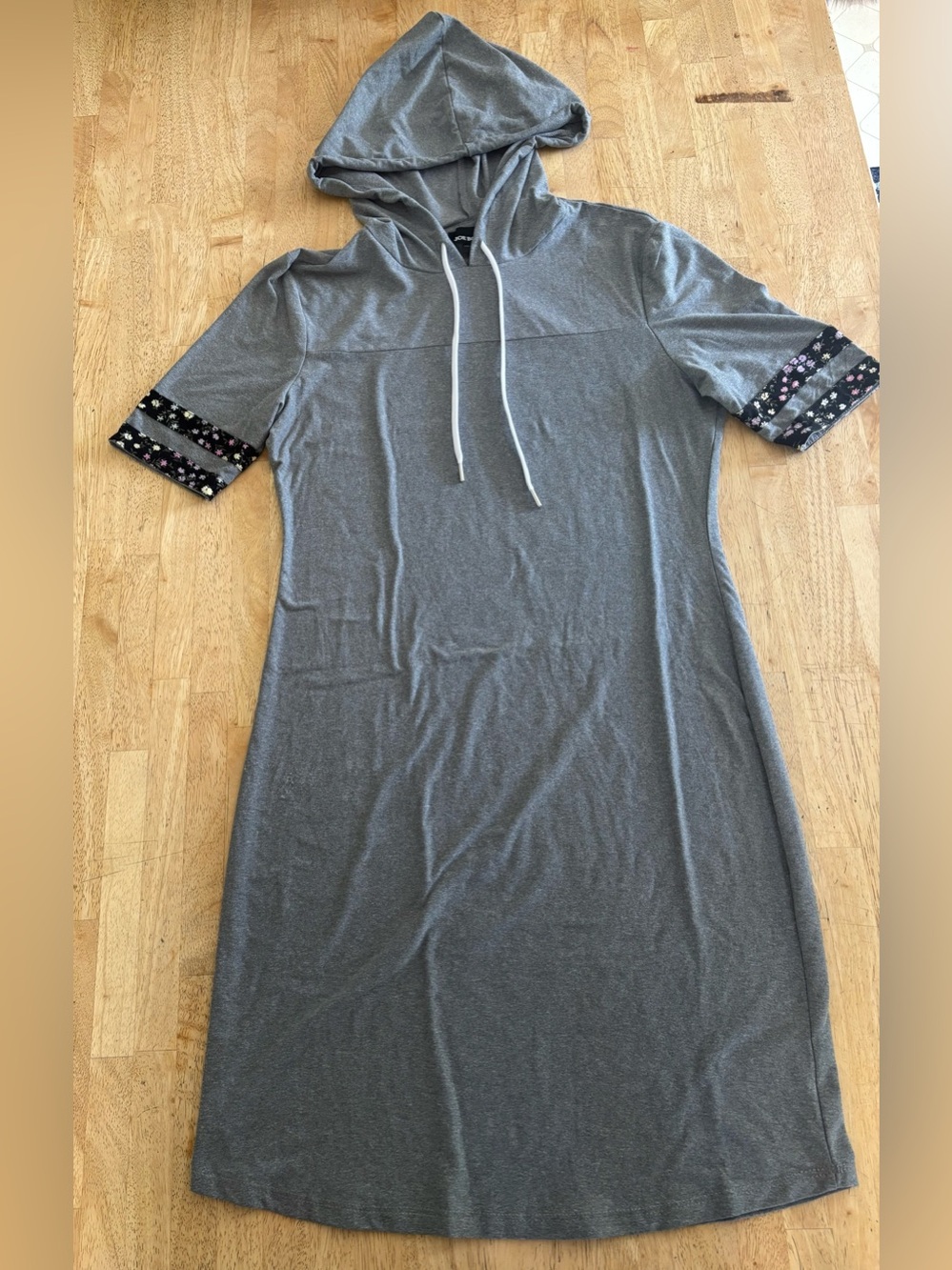 Joe Boxer Gray Hooded Midi Dress with Floral Sleeve Trim